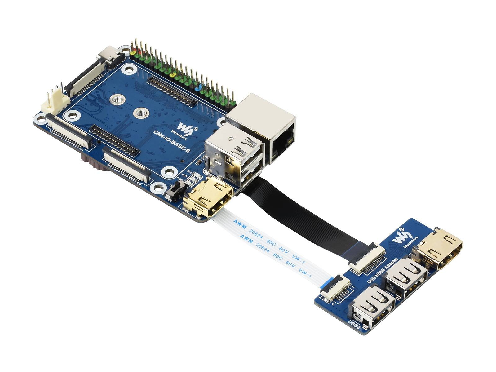 WaveShare CM4-IO-BASE-B + USB HDMI Adapter for Raspberry Pi Compute Module 4