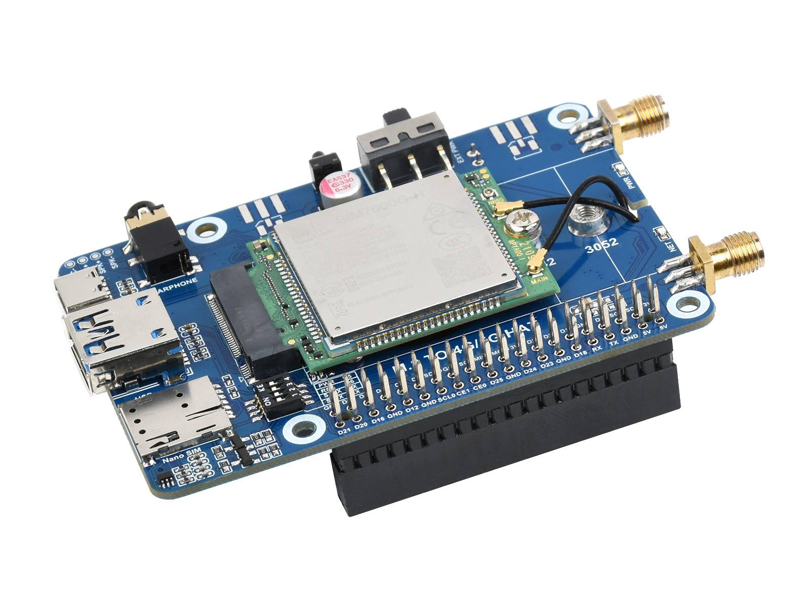 WaveShare SIM7600G-H M.2 4G HAT for Raspberry Pi LTE CAT4 High Speed GNSS