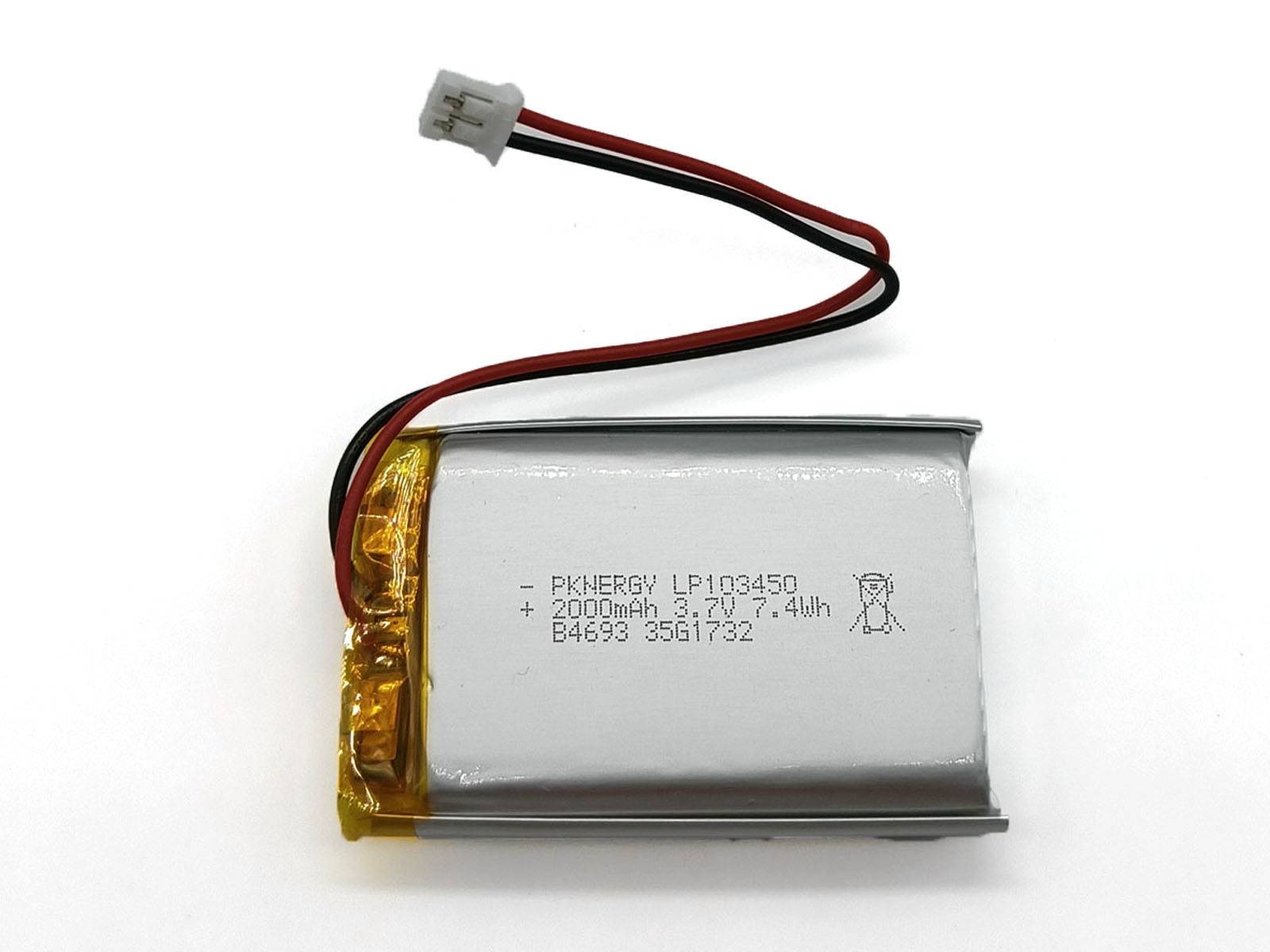 LiPo Akku Lithium-Ion Polymer Batterie 3,7V 2000mAh JST-PHR-2 Stecker LP103450