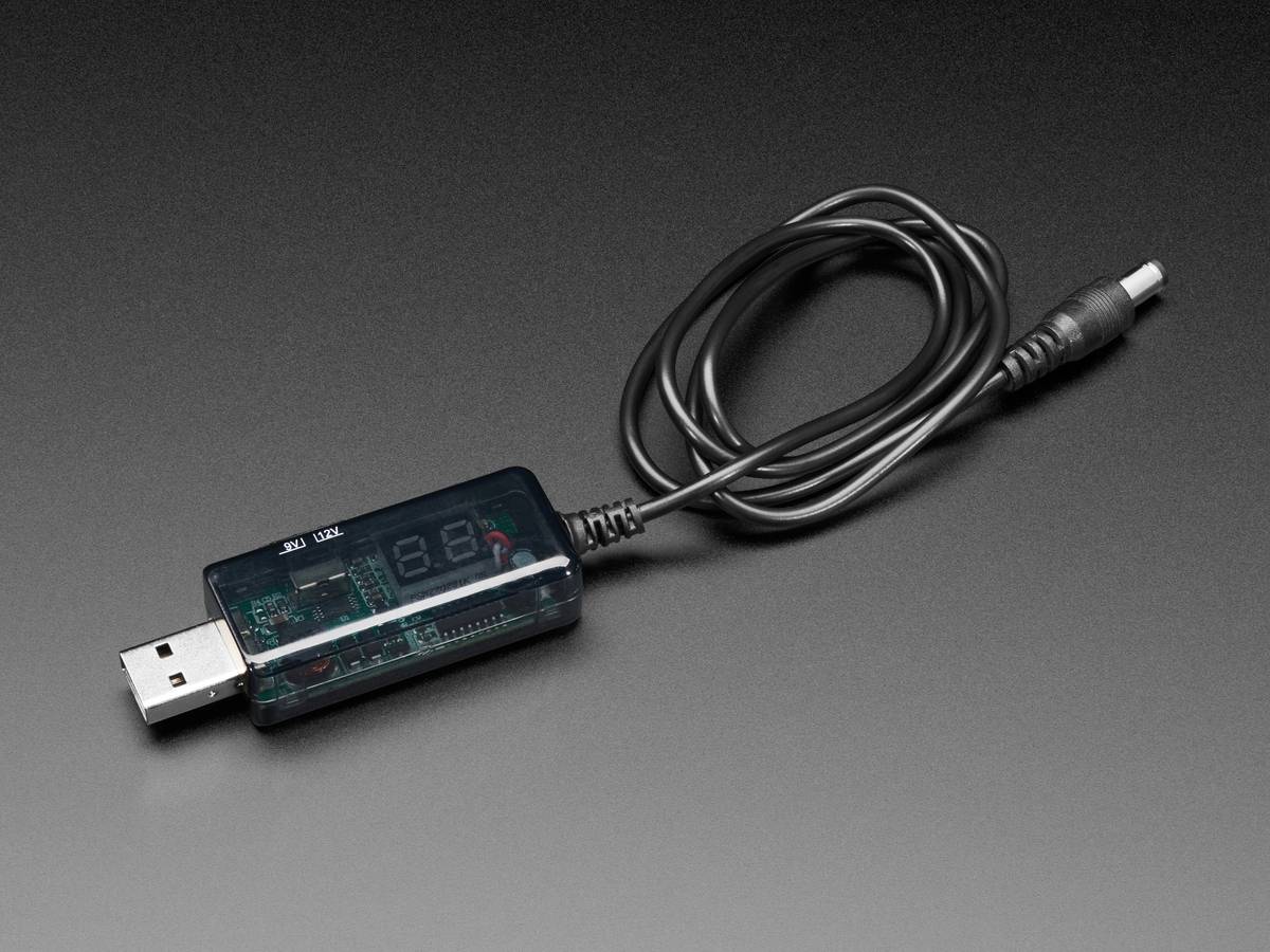 Adafruit USB to 5.5mm/2.1mm DC Booster Cable - 9V or 12V Output 5457