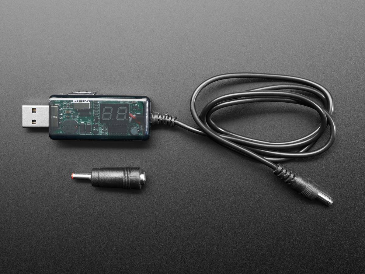 Adafruit USB to 5.5mm/2.1mm DC Booster Cable - 9V or 12V Output 5457