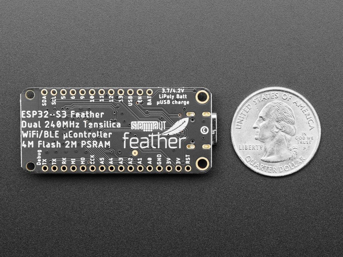 Adafruit ESP32-S3 Feather with 4MB Flash 2MB PSRAM STEMMA QT Qwiic 5477