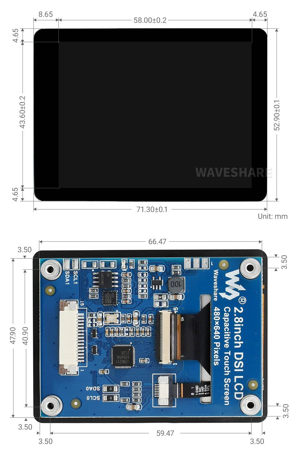 WaveShare 2.8inch Capacitive Touch Display for Raspberry Pi 480x640 DSI IPS