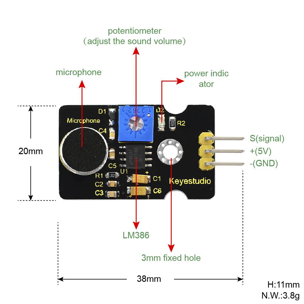 Keyestudio Analog Sound Noise Microphone Sensor Detection Module for Arduino
