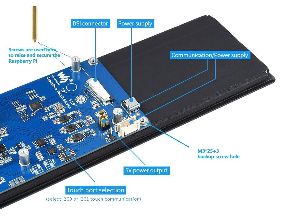 WaveShare 11.9inch Capacitive Touch Display for Raspberry Pi 320x1480 IPS DSI Interface