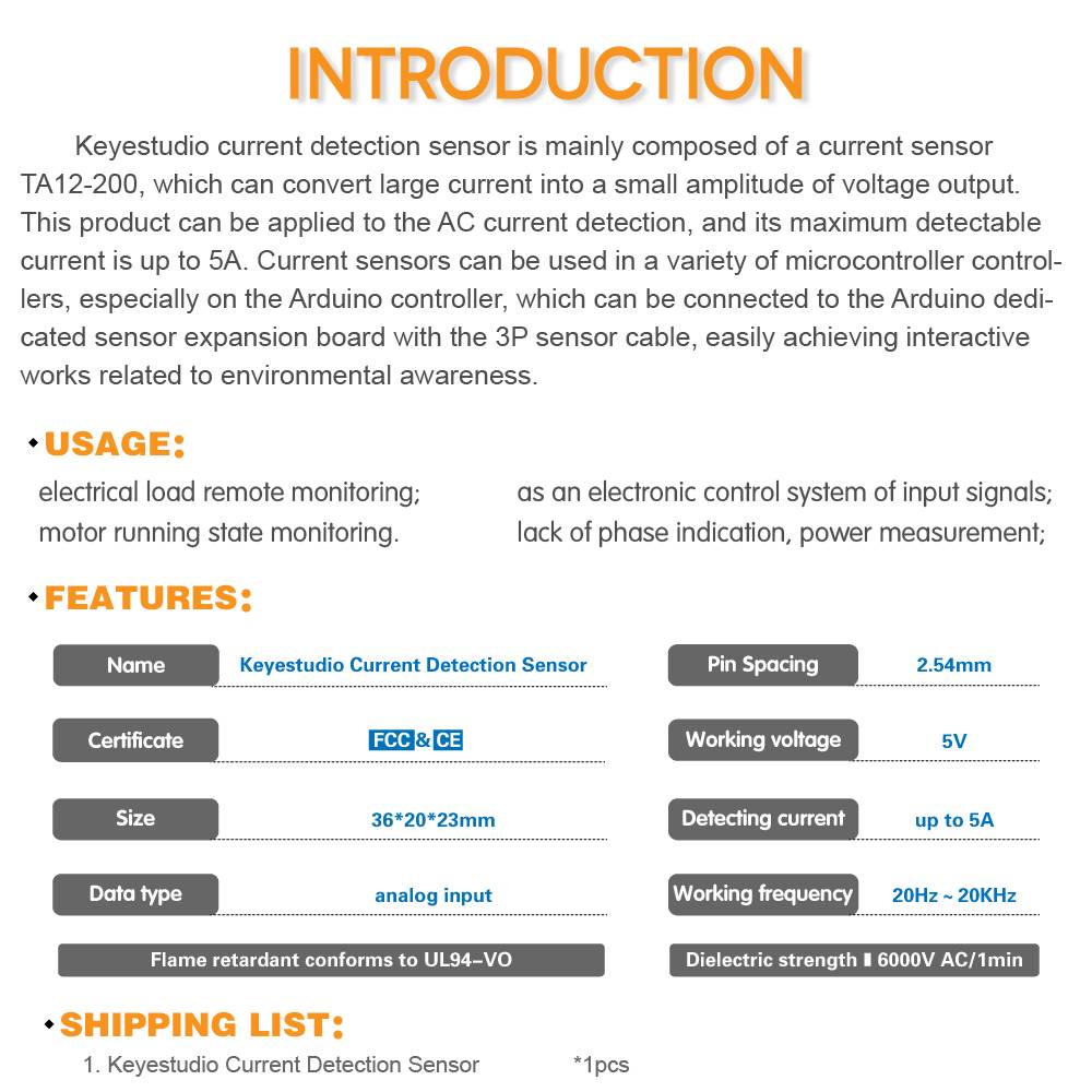 Keyestudio TA12-200 Current Detection Sensor Module for Arduino