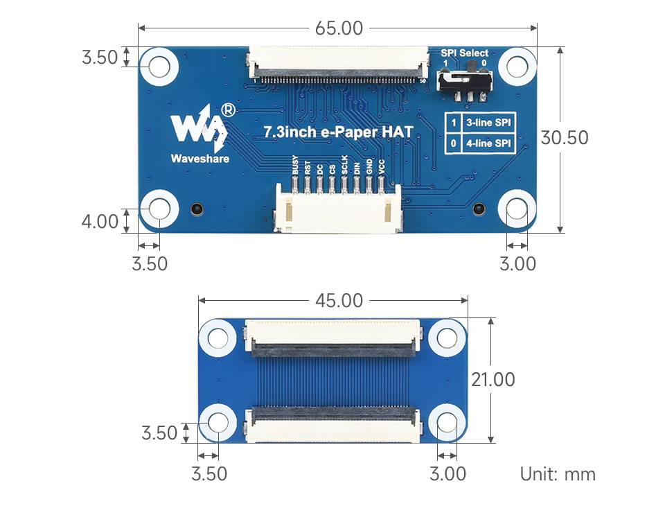 WaveShare 7.3inch e-Paper HAT (G) 800 x 480 Red/Yellow/Black/White