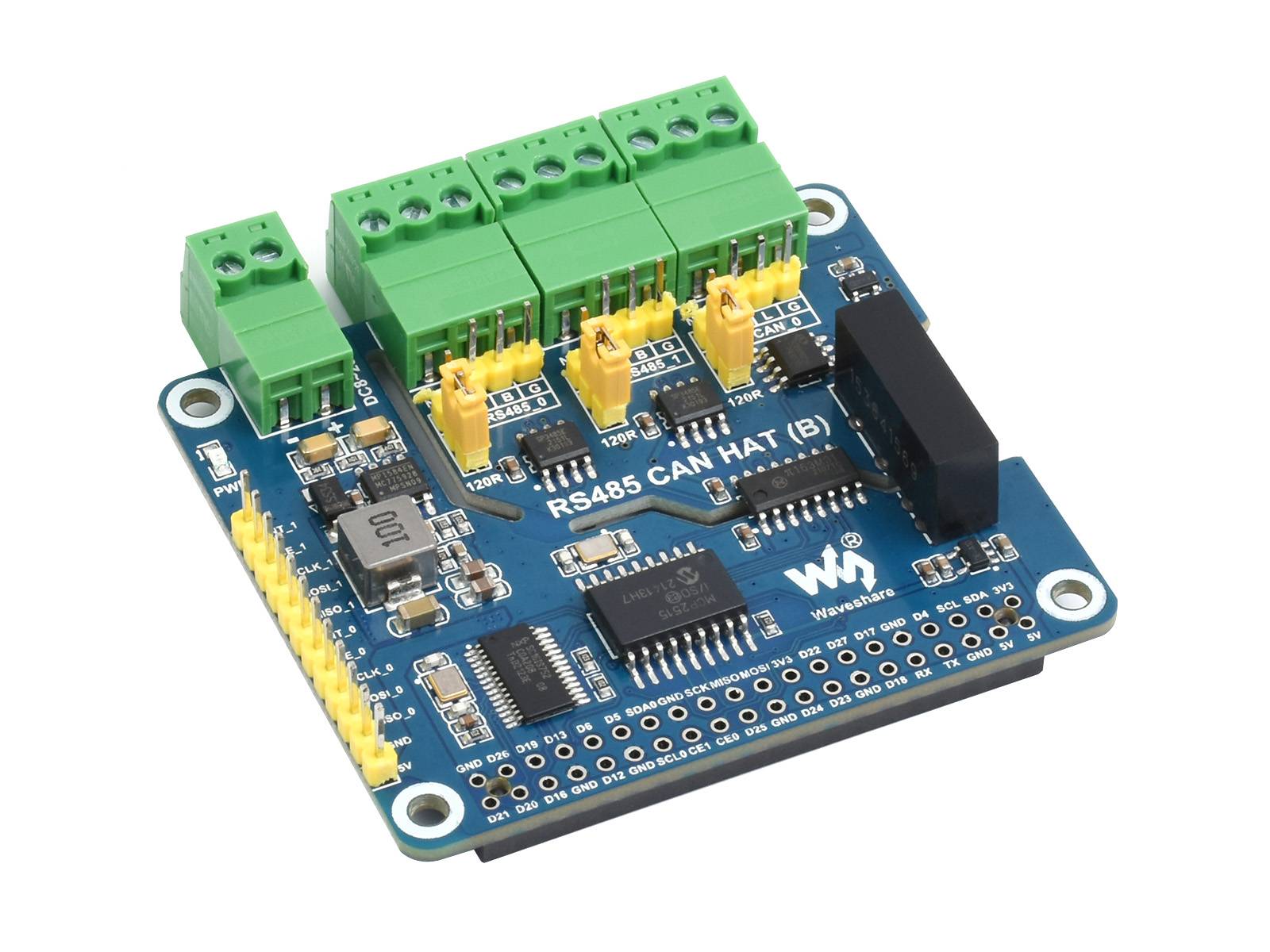 WaveShare Isolated RS485 CAN HAT (B) for Raspberry Pi 2CH RS485 and 1CH CAN
