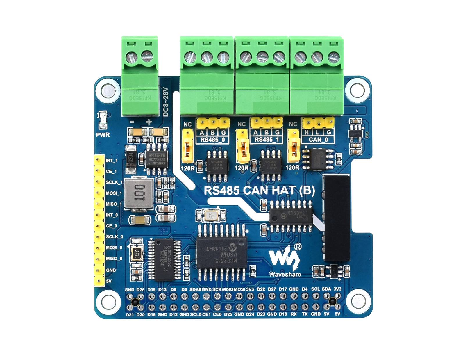WaveShare Isolated RS485 CAN HAT (B) for Raspberry Pi 2CH RS485 and 1CH CAN