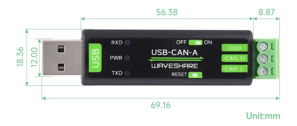 WaveShare USB to CAN Adapter Model A STM32 Chip Multi-System Compatible