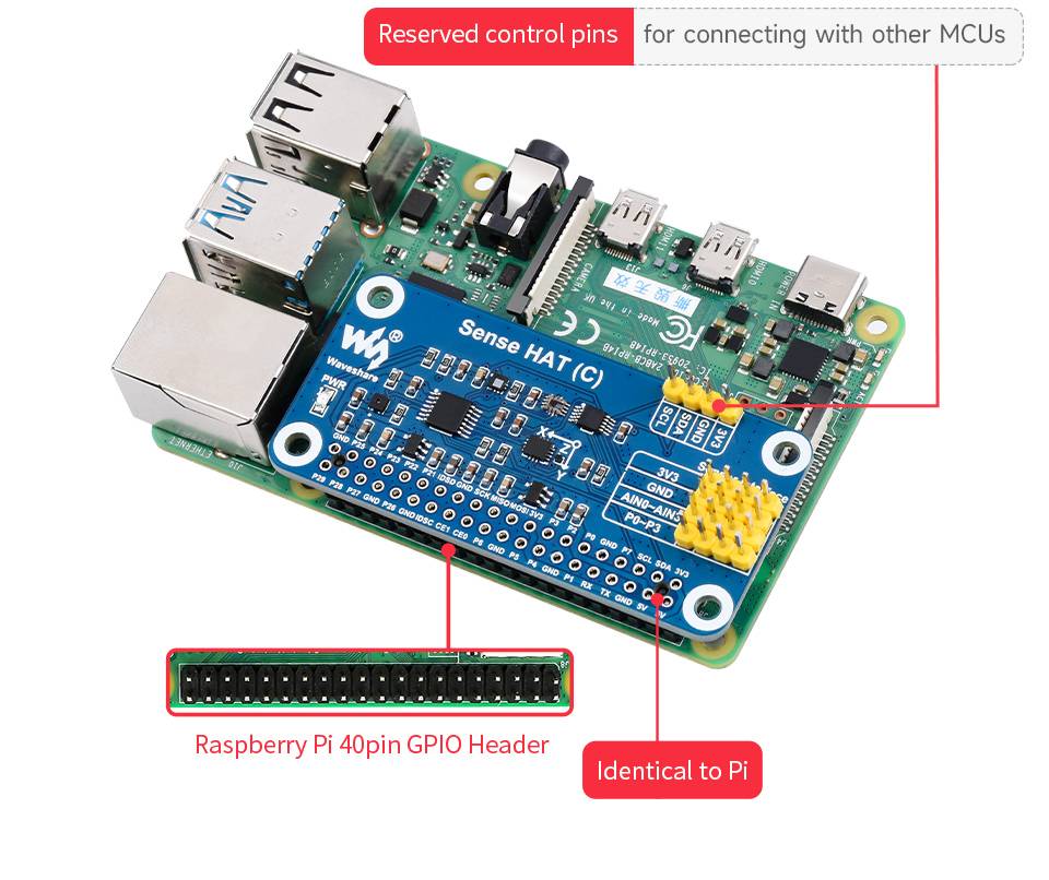 WaveShare Sense HAT (C) for Raspberry Pi Onboard Multi Powerful Sensors