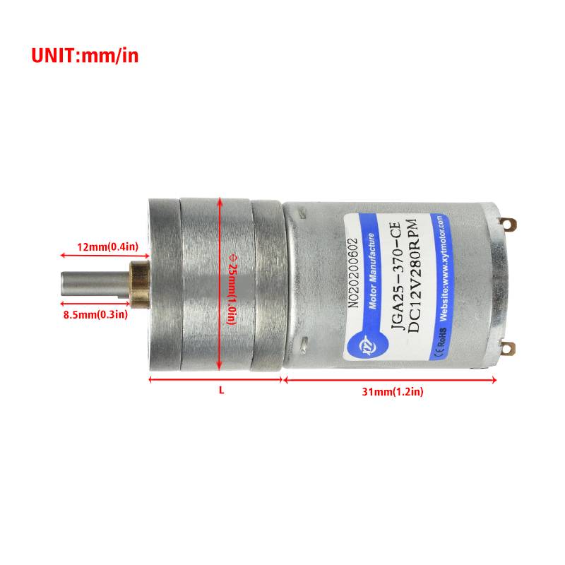 XYT 12V Mini DC Motor DC Gear Motor JGA25-370 Spur Gear Motor 620rpm
