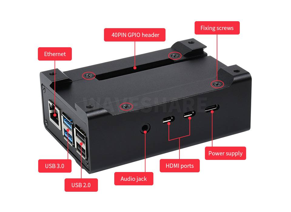 WaveShare DIN Rail Aluminum Case for Raspberry Pi 4 with Cooling Fan Heatsinks