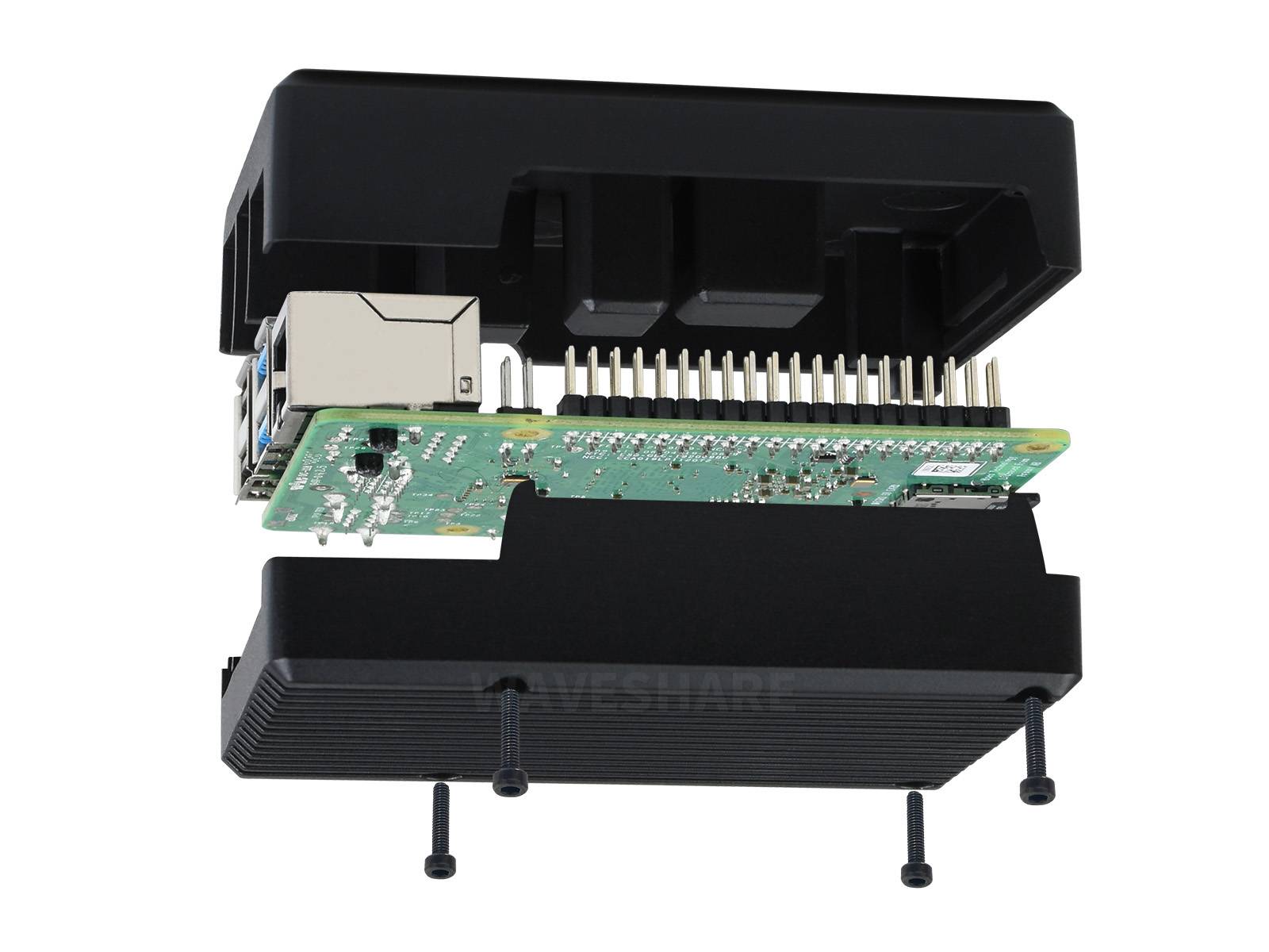 WaveShare Aluminum Stripe Grooved Case for Raspberry Pi 4 Inner Heatsink Pillars