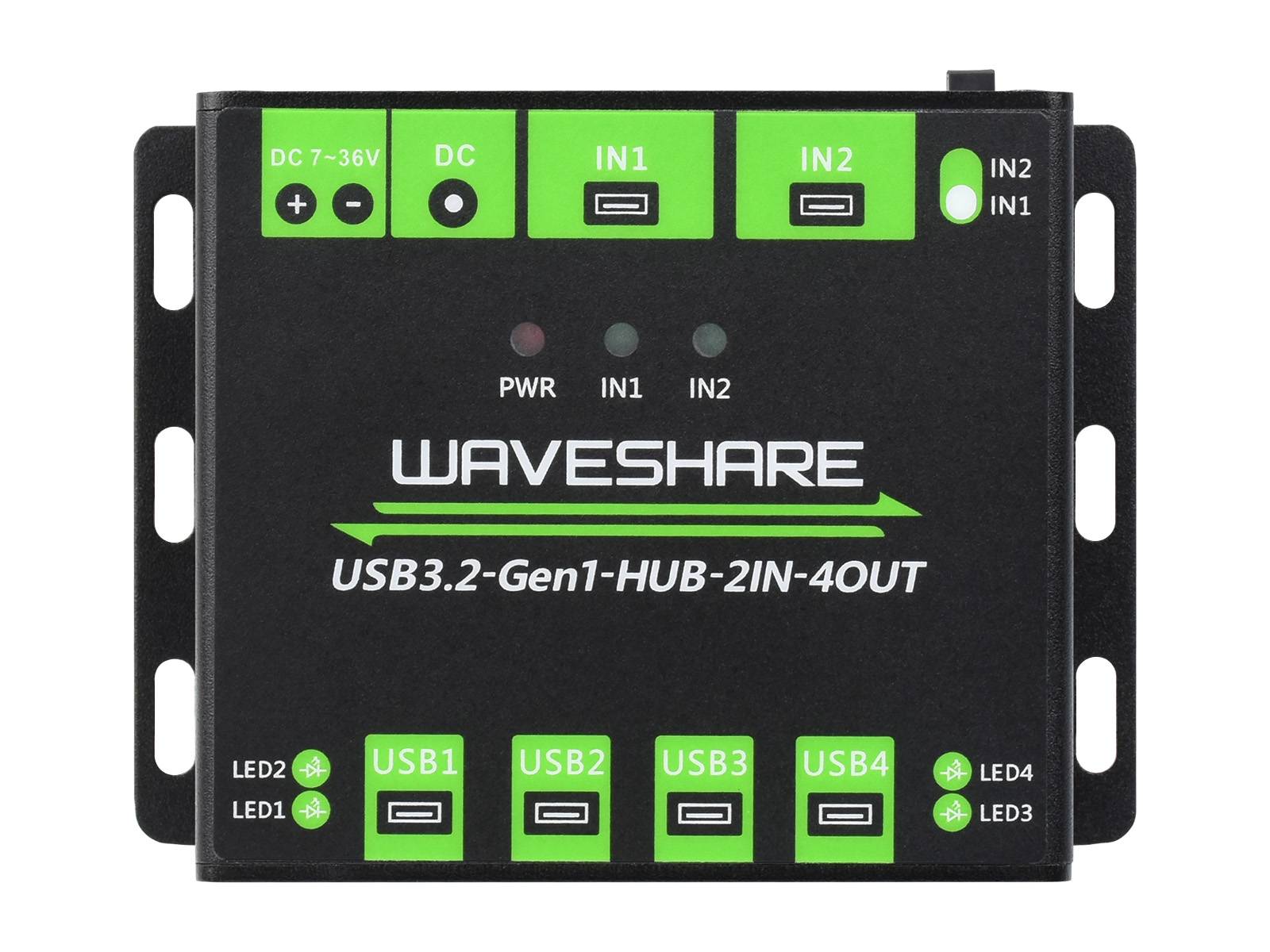 WaveShare Industrial Grade USB HUB 4x USB 3.2 Ports Switchable Dual Hosts