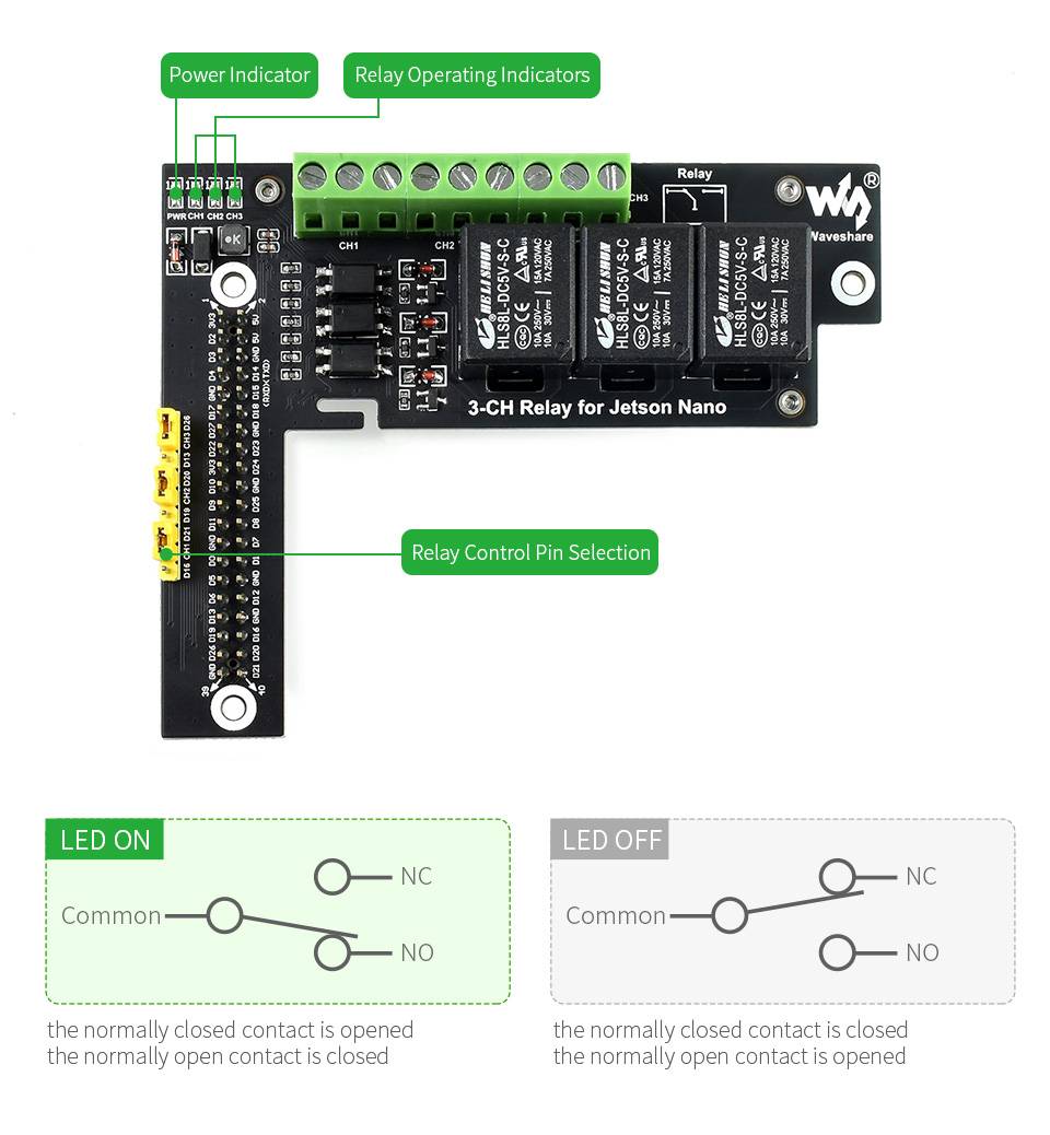 WaveShare 3CH Relay Expansion Board for Jetson Nano with Optocoupler Isolation