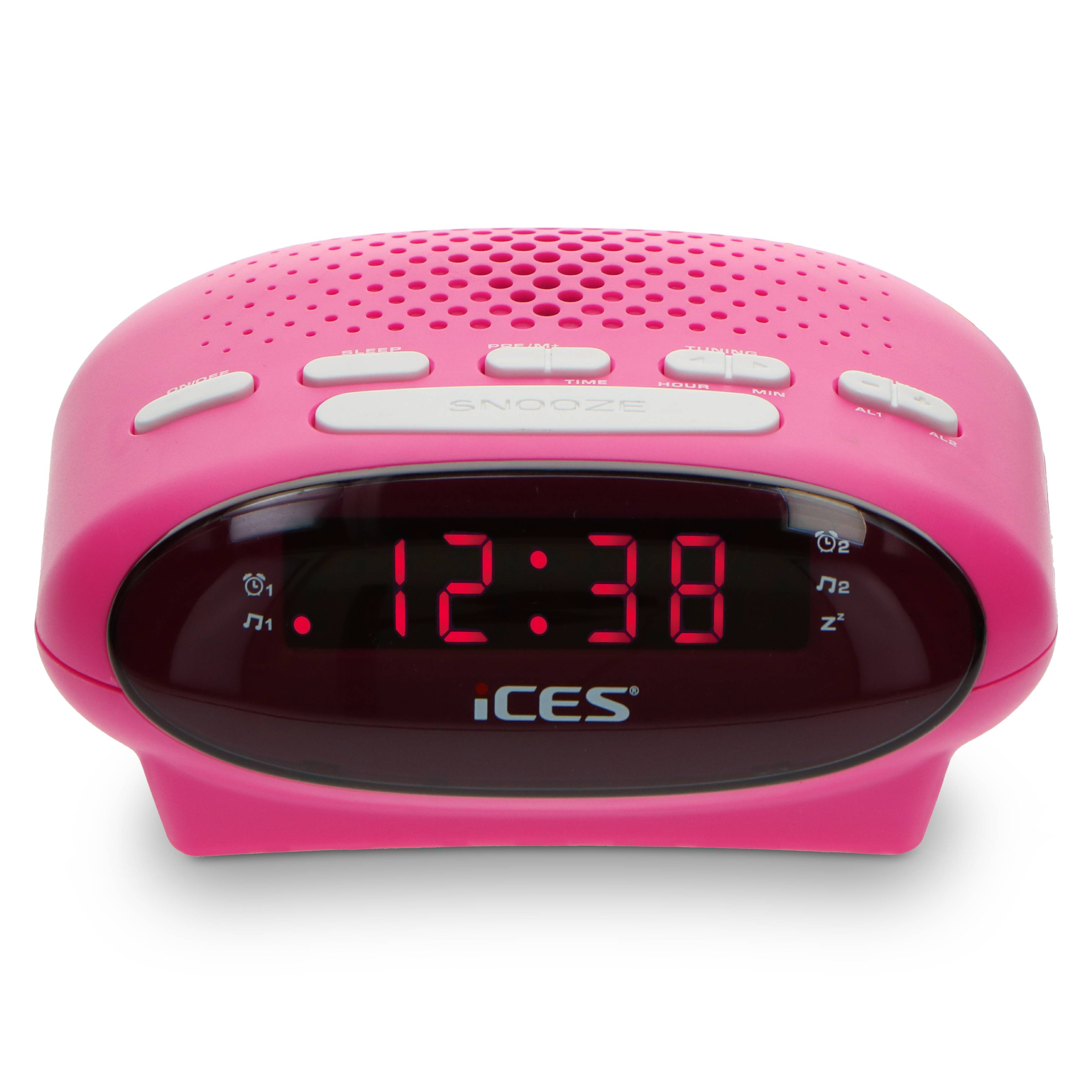 Perfekt für Ihren Morgen: Das ICES ICR-210 Pink FM-Uhrenradio Beginnen Sie jeden Tag genau richtig mit dem ICES ICR-210 Pink, einem schlanken und