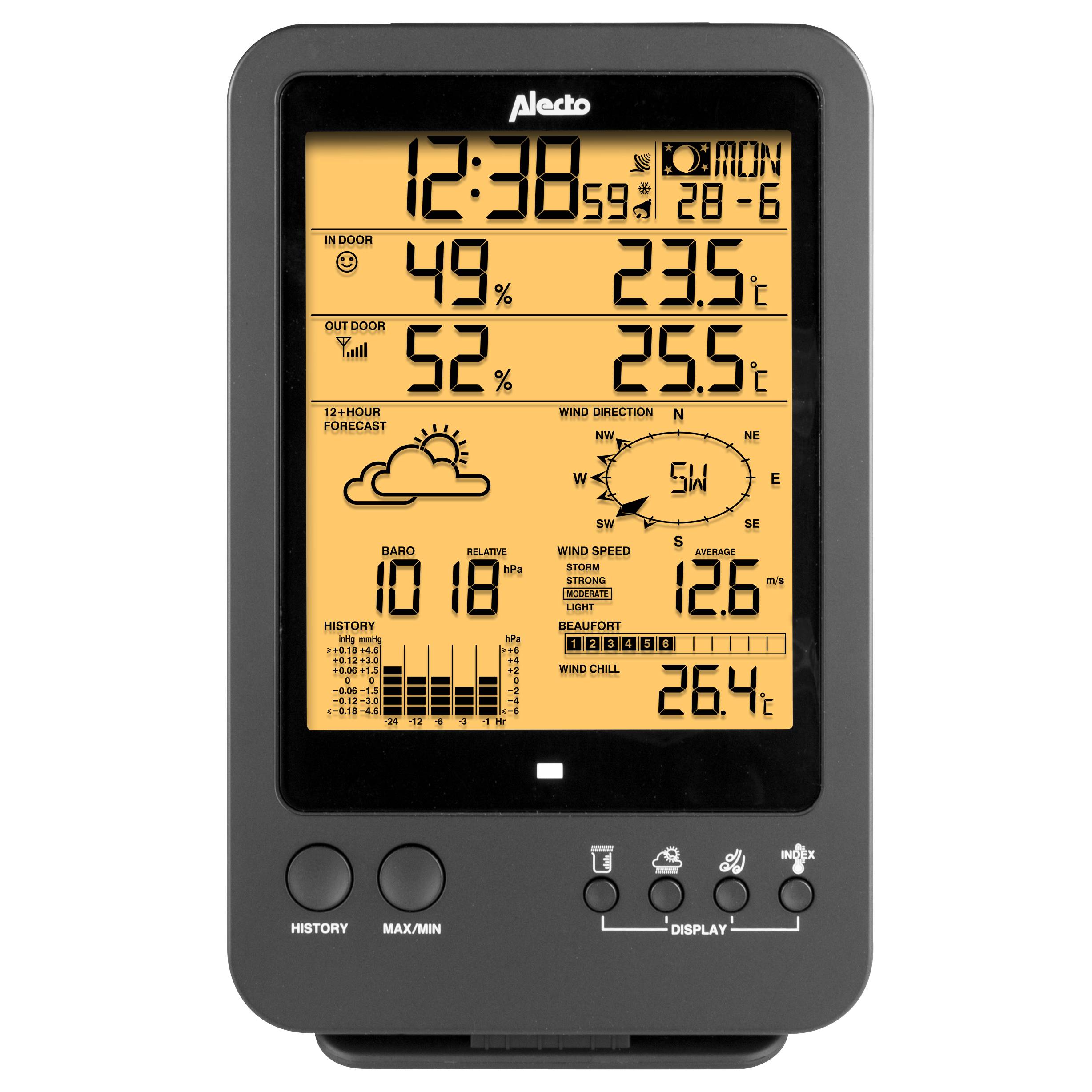 Alecto WS-4700 - Professionelle Wetterstation mit kabellosem Außensensor, schwarz