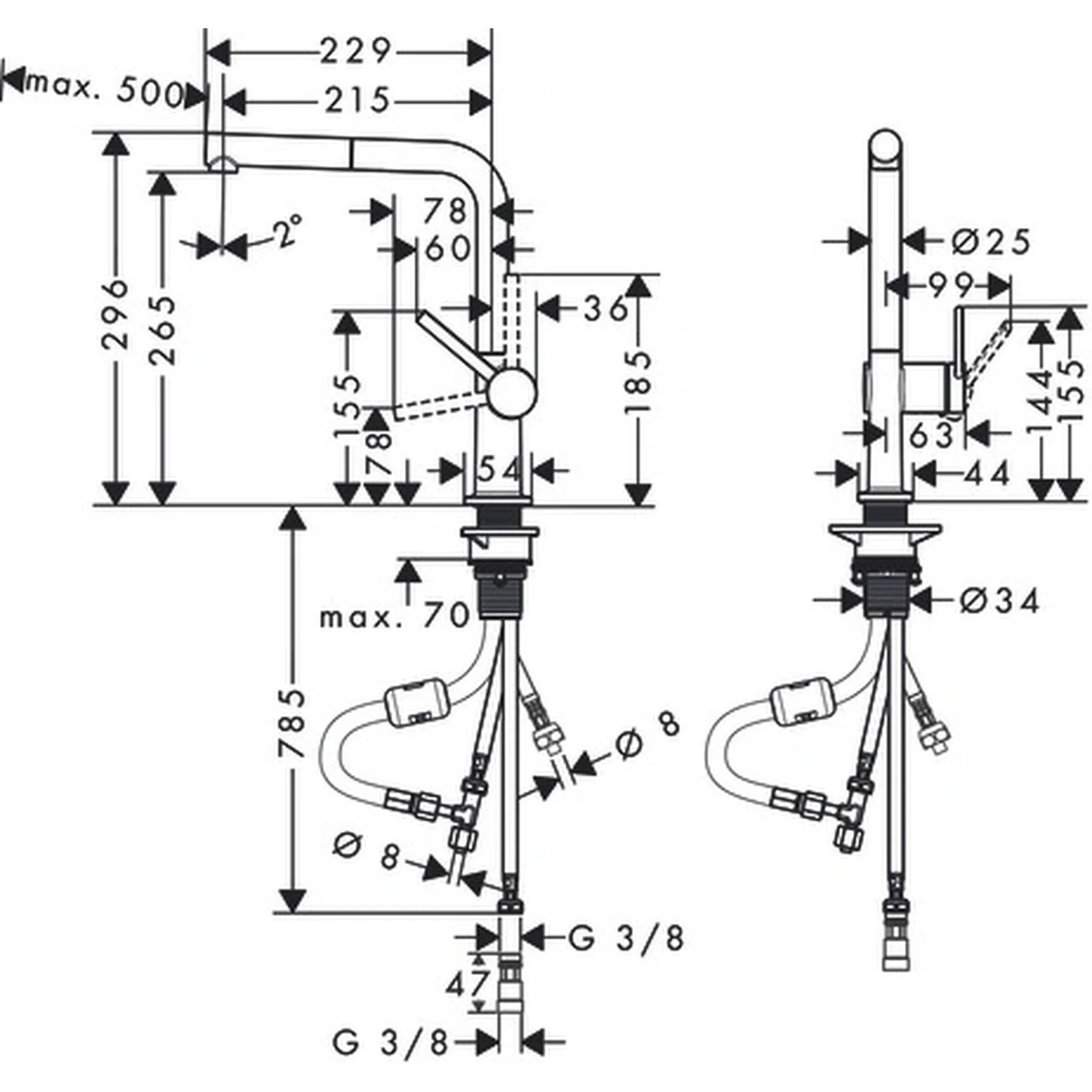 hansgrohe Talis M54 Einhebel-Küchenmischer 270, Niederdruck/offene Warmwasserbereiter, Ausziehauslauf, 1jet, Chrom, 1 Stk.