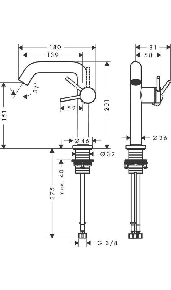 hansgrohe HG Einhebel-Waschtischmischer Tecturis S Fine CooStart Ausl