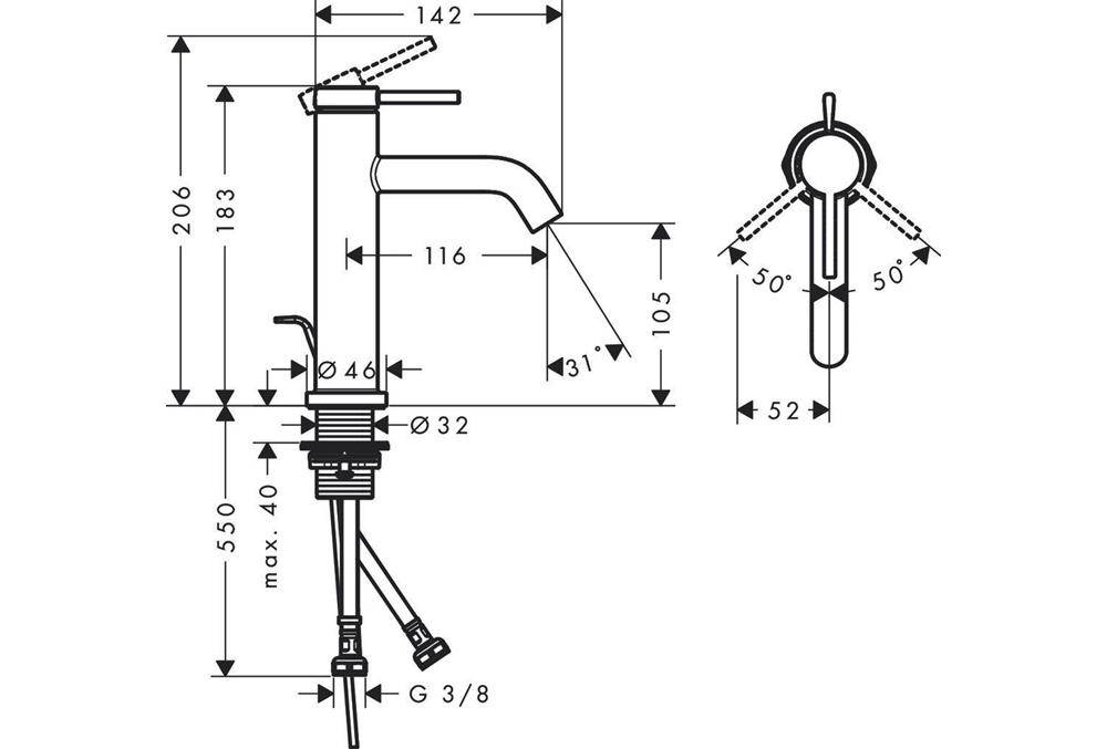 hansgrohe HG Einhebel-Waschtischmischer Tecturis S ComfortZone 110,