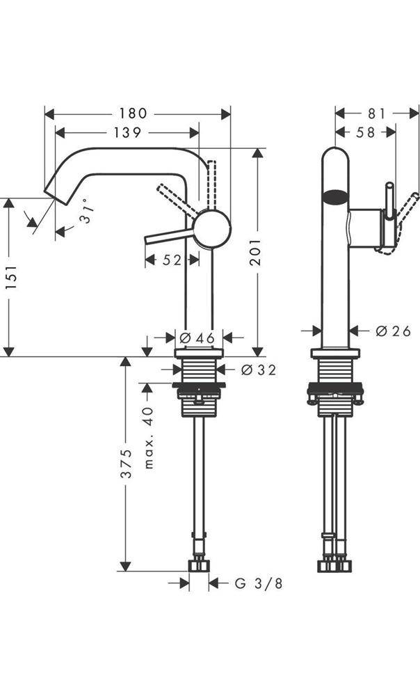 hansgrohe HG Einhebel-Waschtischmischer Tecturis S Fine CooStart Ausl
