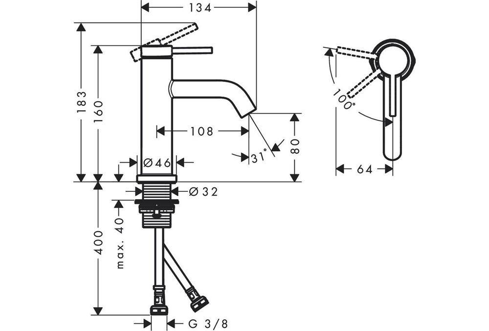 hansgrohe HG Einhebel-Waschtischmischer Tecturis S ComfortZone 80 o