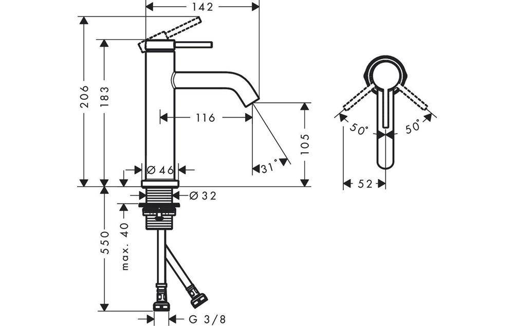 hansgrohe HG Einhebel-Waschtischmischer Tecturis S ComfortZone 110 o