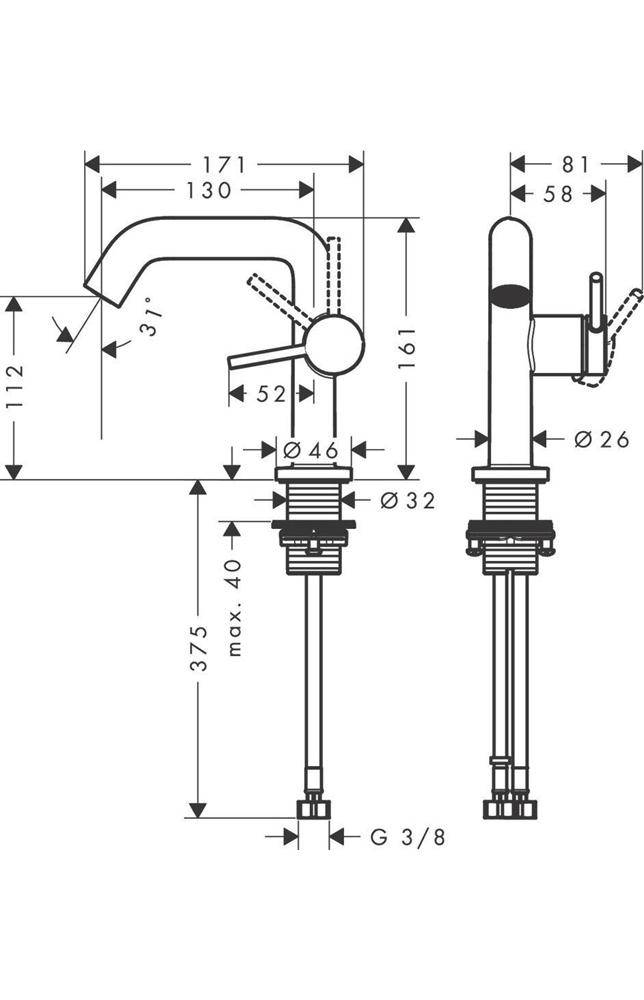 hansgrohe HG Einhebel-Waschtischmischer Tecturis S Fine CooStart Ausl