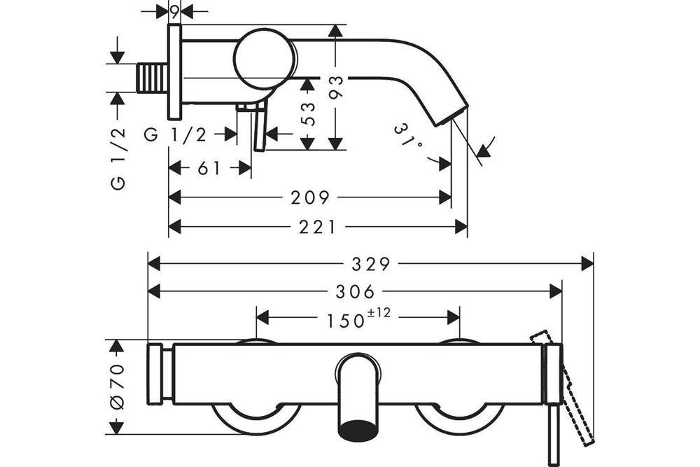 hansgrohe HG Einhebel-Wannenmischer Tecturis S Aufputz brushed bronze