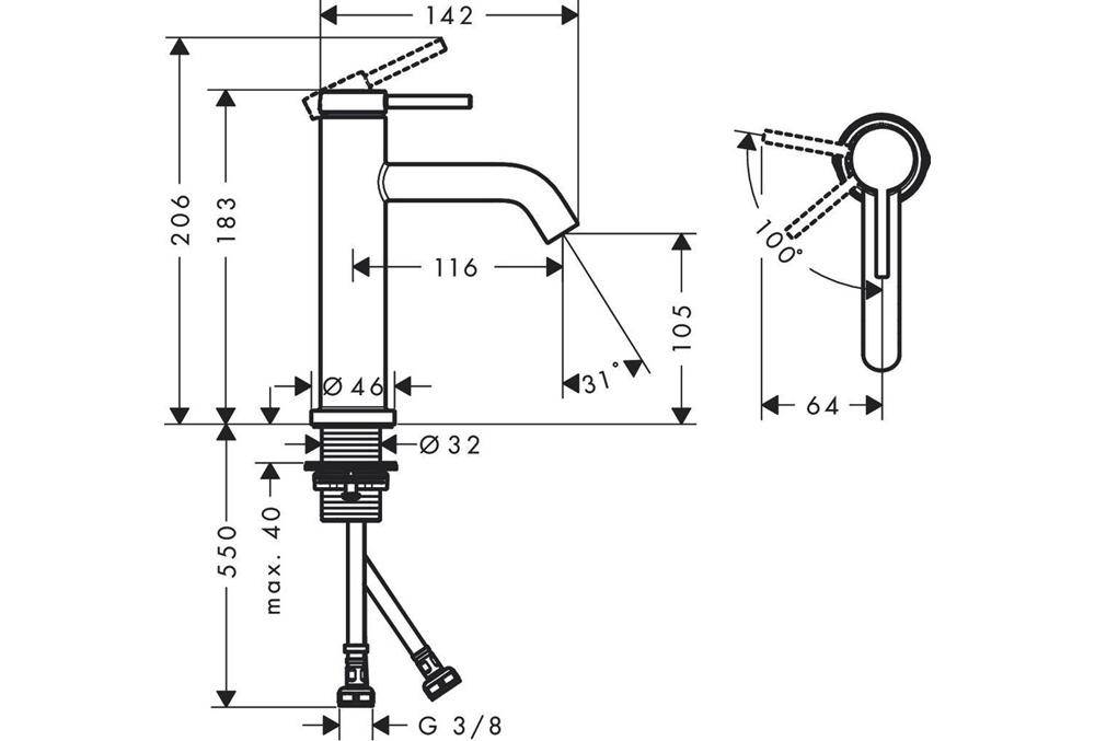 hansgrohe Einhebel-Waschtischmischer Tecturis S ComfortZone 110 o AG