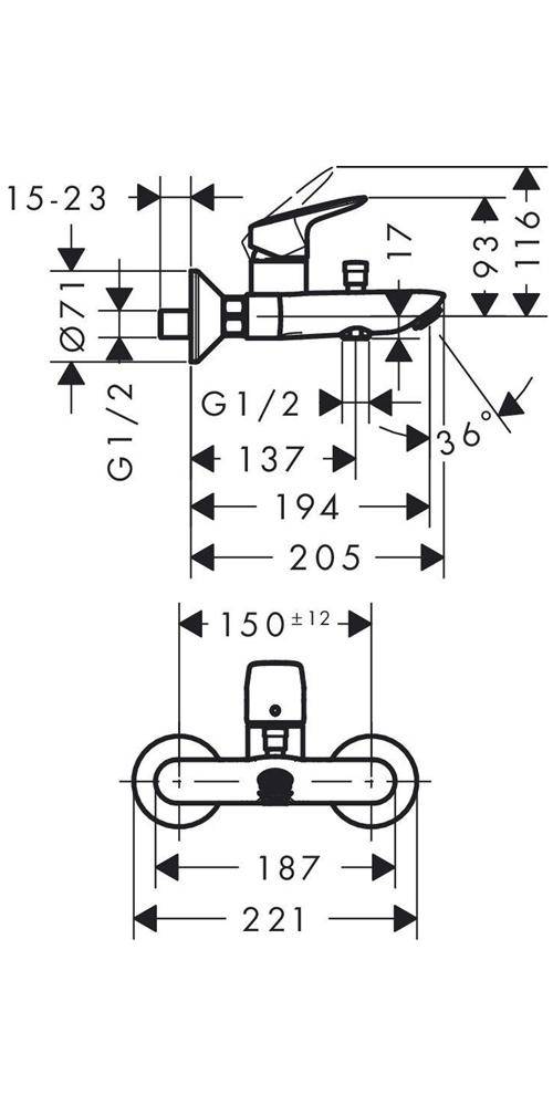 hansgrohe HG Einhebel-Wannenmischer LOGIS DN 15, Aufputz mattschwarz