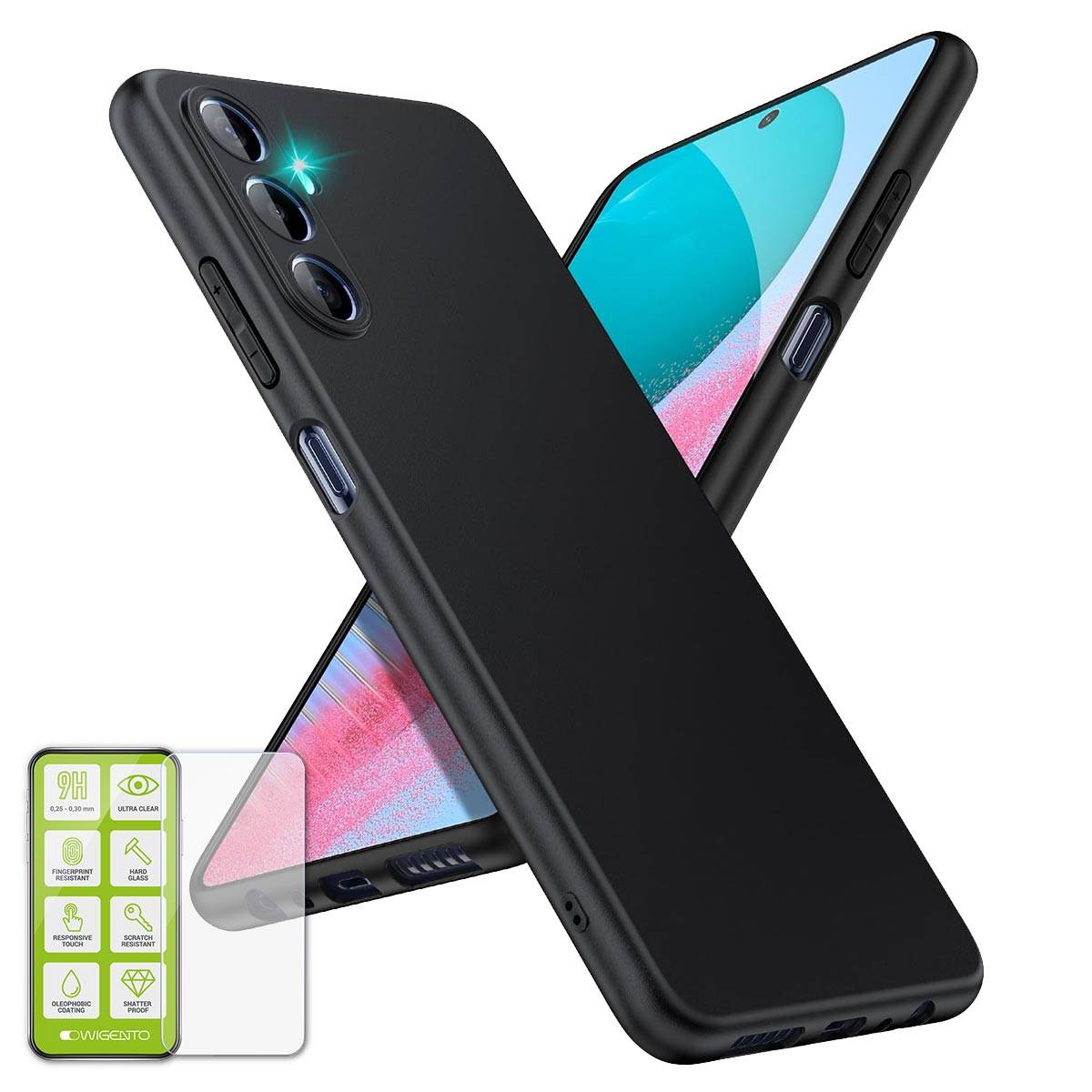 Für Samsung Galaxy M54 5G Silikoncase TPU Schwarz + 0,26 H9 Glas Handy Tasche Hülle Schutz Cover