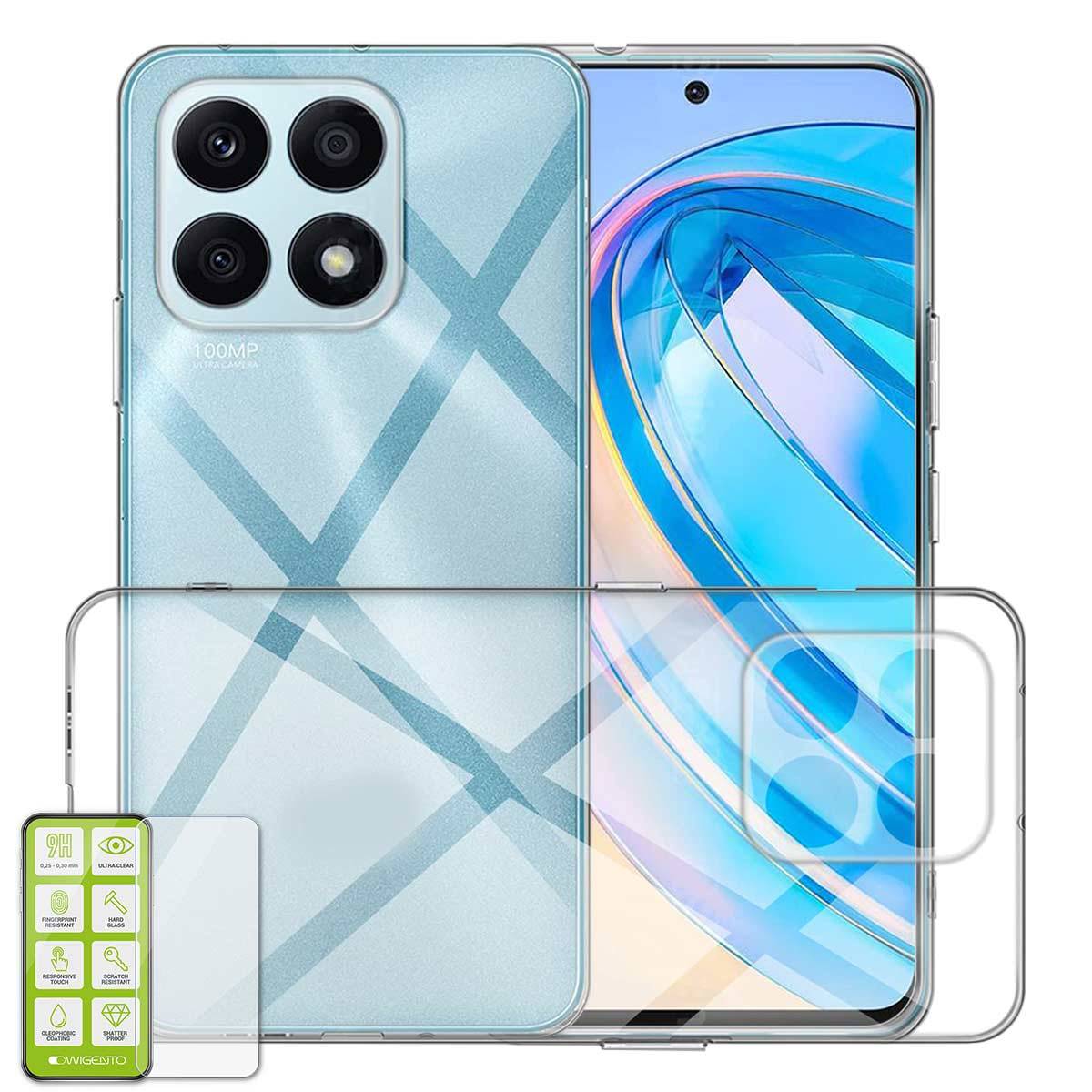 Für Honor X8a Silikoncase TPU Transparent + 0,26 H9 Glas Handy Tasche Hülle Schutz Cover