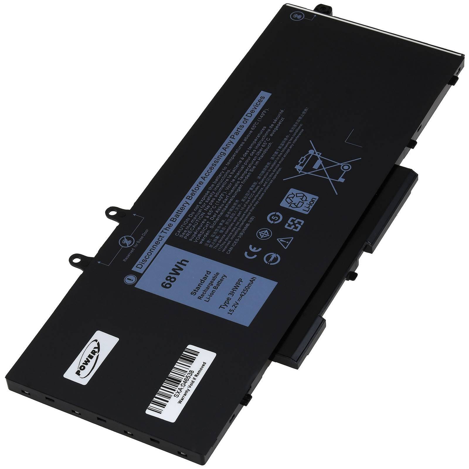 Schwarzes Laptop-Akku-Pack mit der Bezeichnung „68Wh