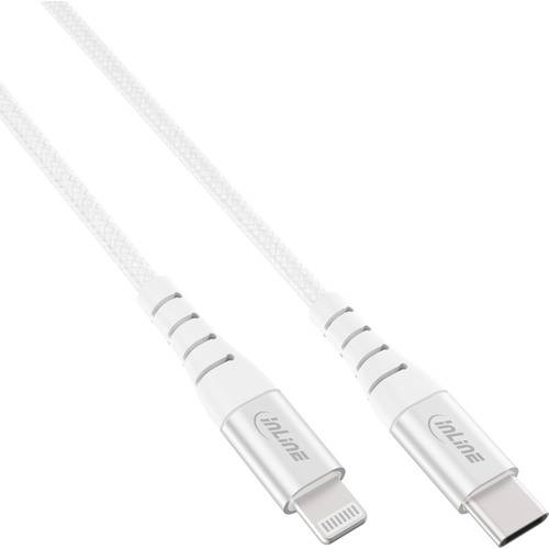 Ein USB-C-zu-Lightning-Kabel mit weißem geflochtenem Design, das zum Verbinden oder Laden von Apple-Geräten verwendet wird.