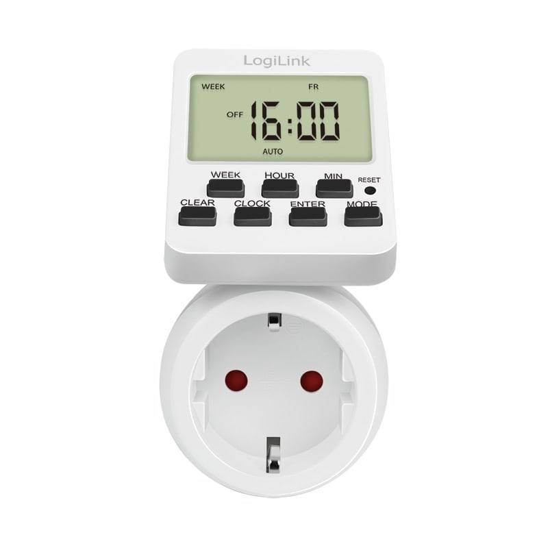 LOGILINK Digitale Zeitschaltuhr ET0014, mit 180° drehbarem Display, weiß