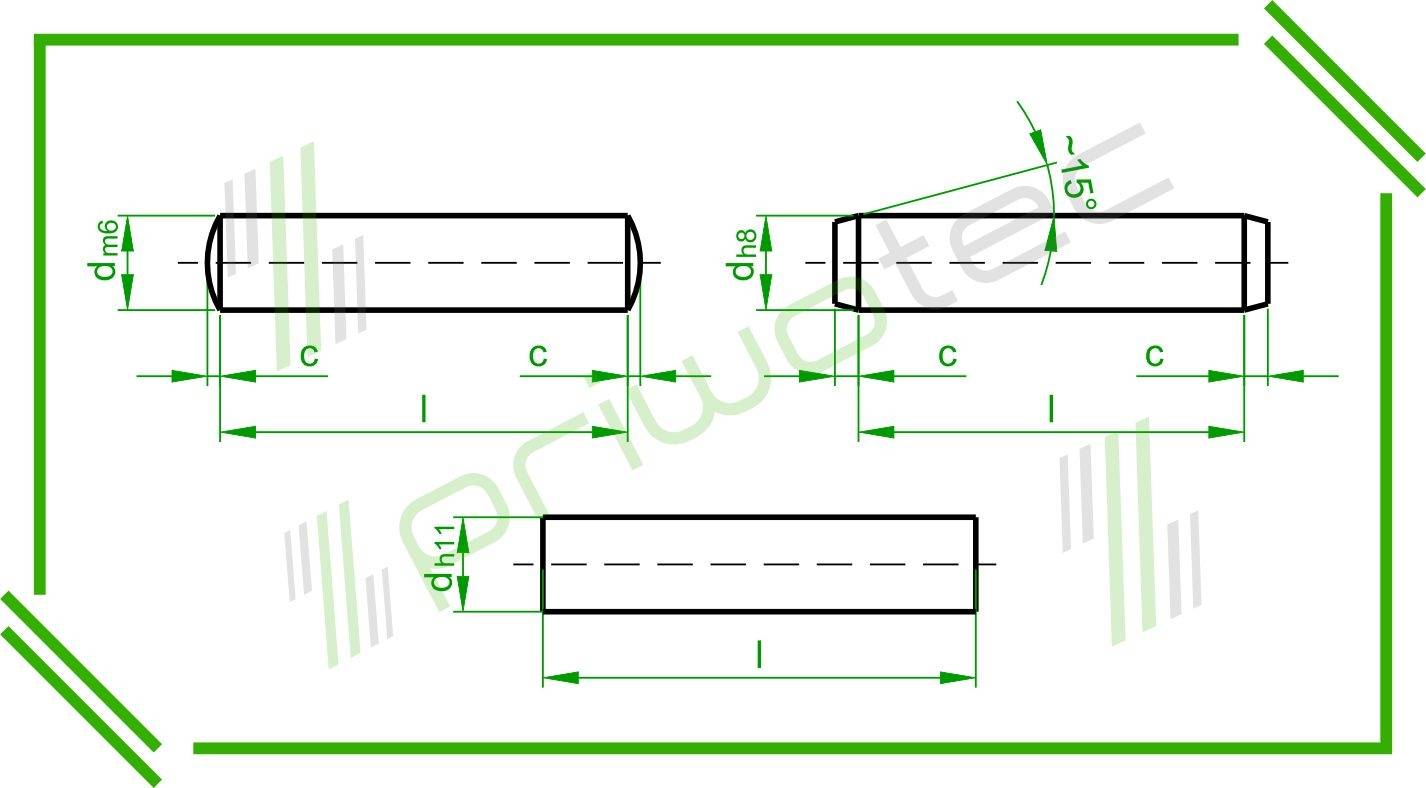 Technische Zeichnung eines zylindrischen Objekts mit beschrifteten Abmessungen als 'h', 'd' und '15° Winkel'. Pfeile zeigen Längenmaße an.