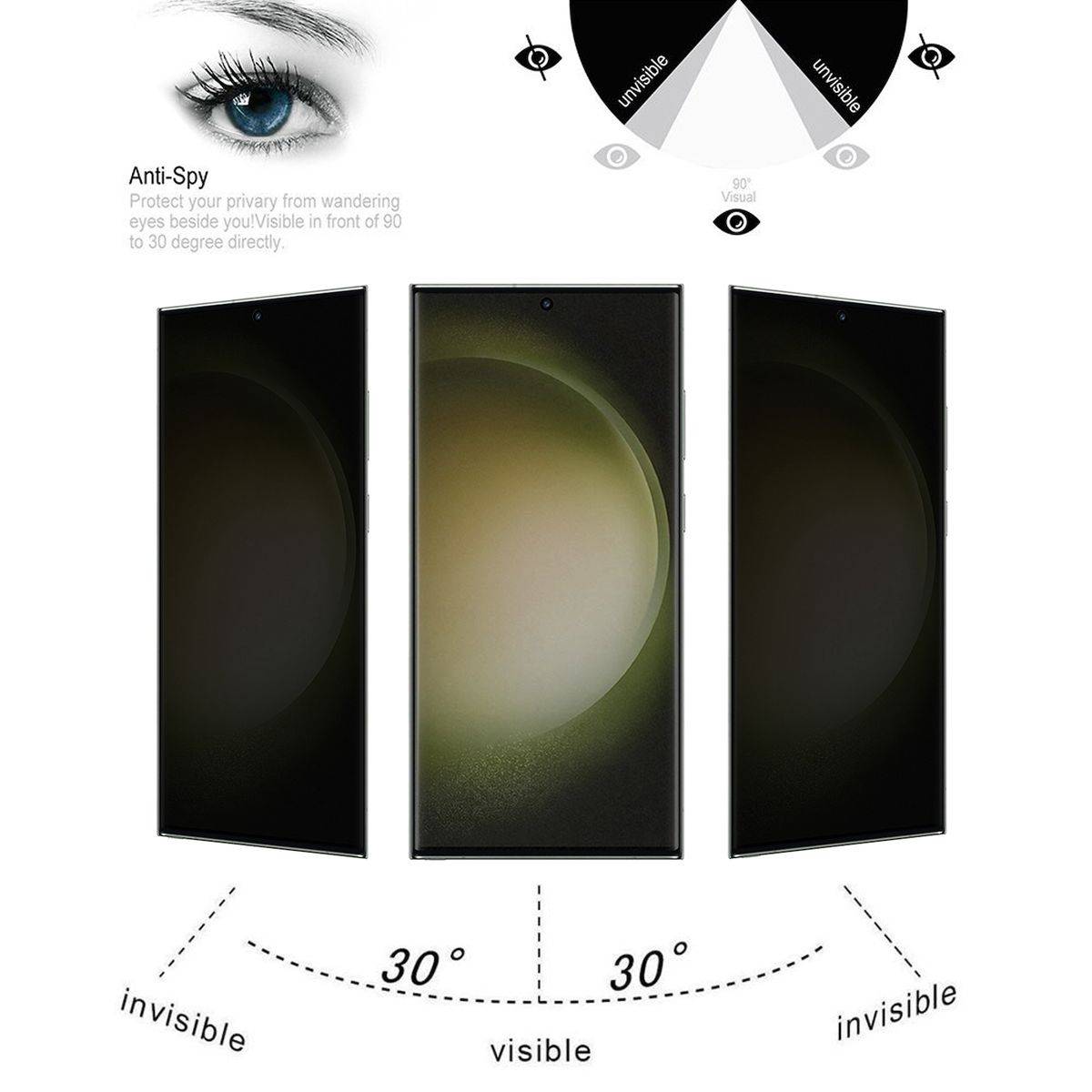 Für Samsung Galaxy S23 Ultra 5G 4D Privacy Curved H9 Hart Glas Folie