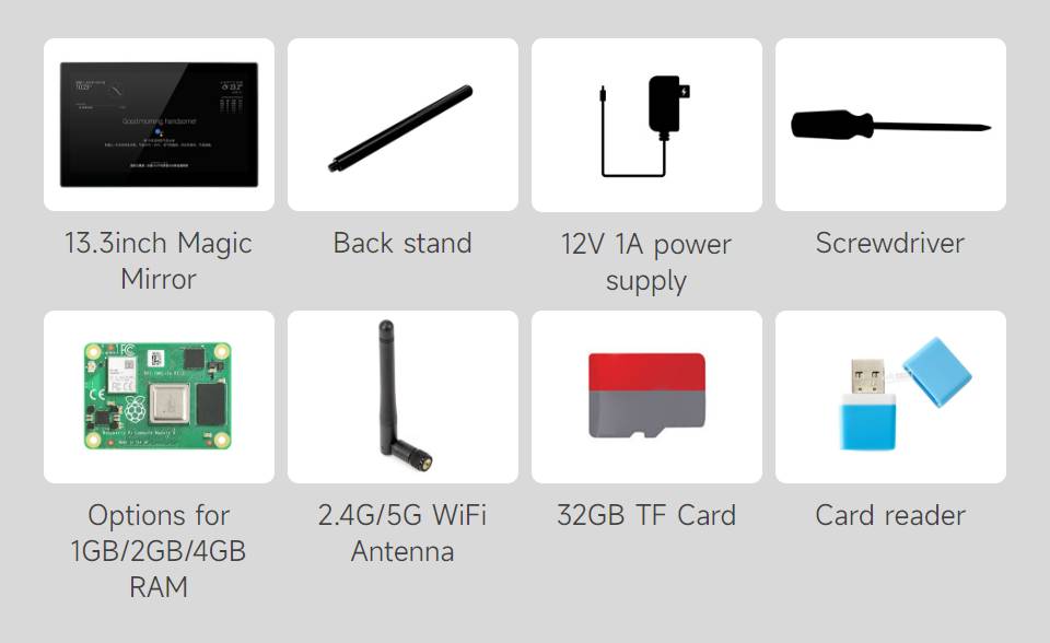 WaveShare 13.3inch CM4 Magic Mirror Mini-Computer with 2GB RAM Speech Assistant