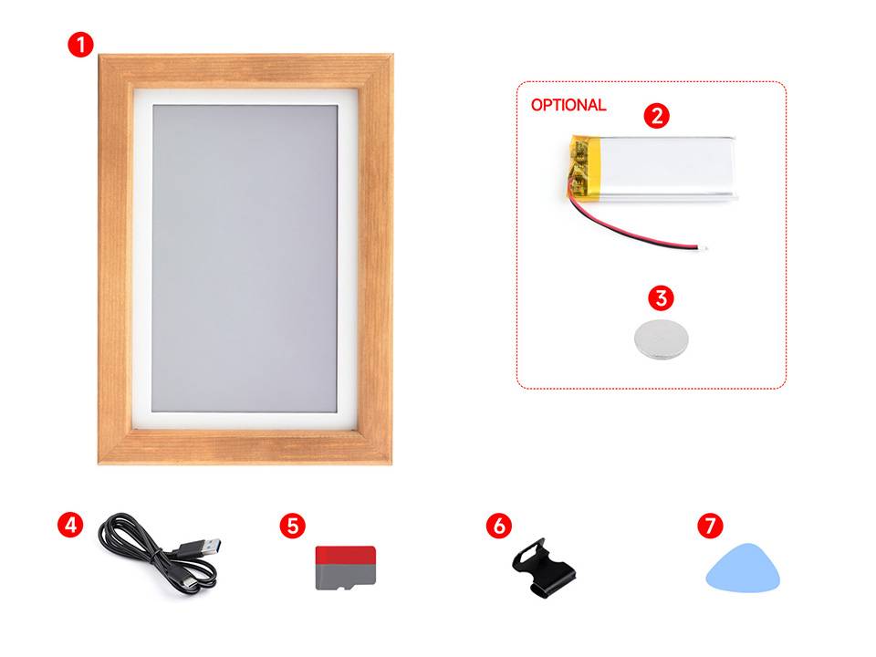 WaveShare 7.3inch ACeP 7-Color E-Paper Solid Wood Photo Frame 800x480 with Batteries