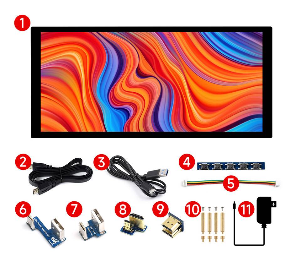 WaveShare 10.4inch QLED Quantum Dot Display Capacitive Touch 1600x720 HDMI