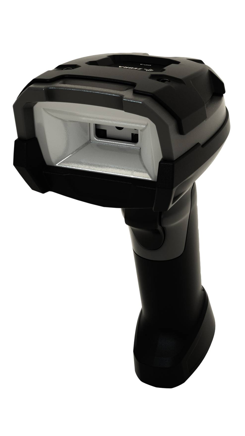Tragbarer Barcode-Scanner mit Abzuggriff und offenem Scan-Fenster, isoliert auf weißem Hintergrund dargestellt.