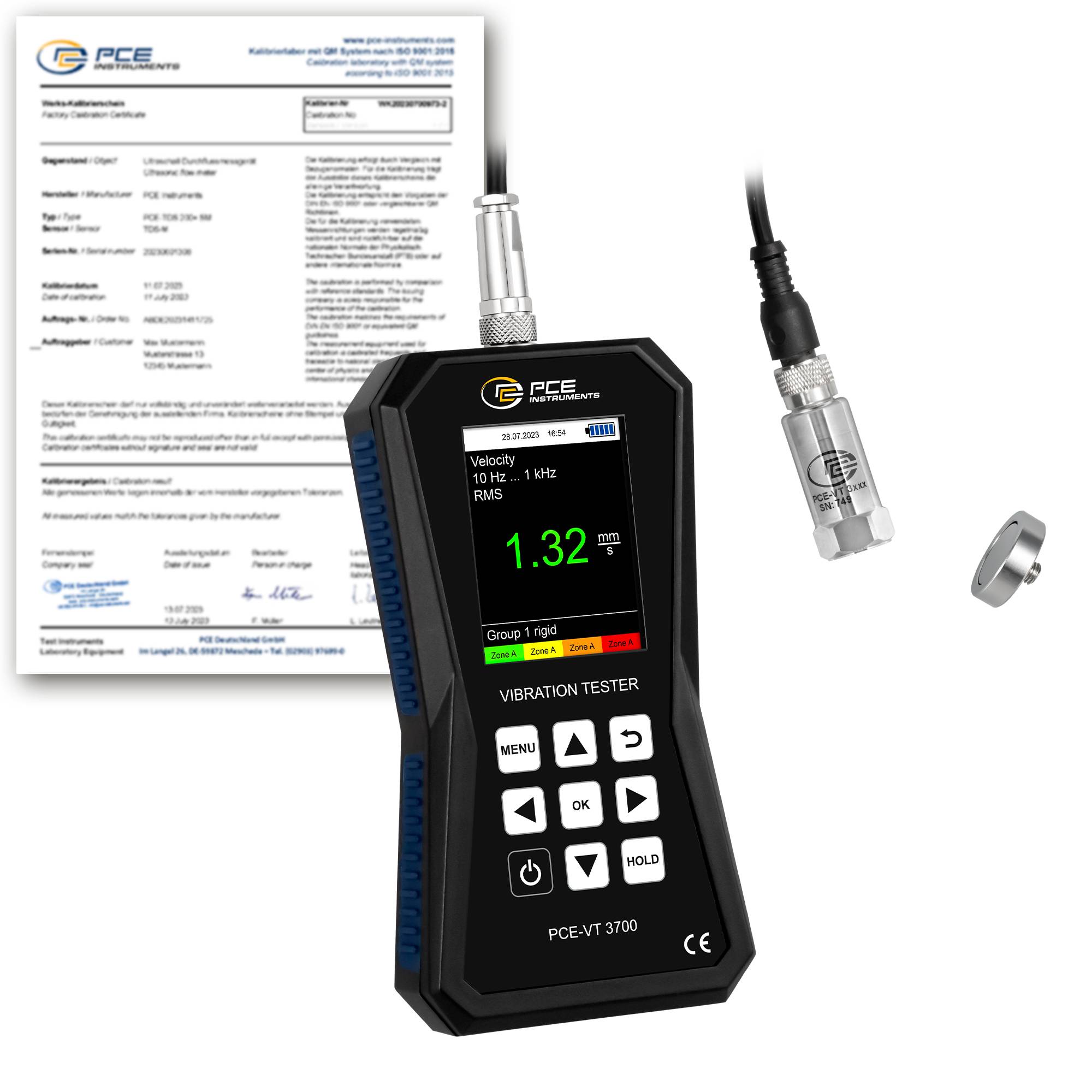 PCE Instruments Schwingungsmessgerät PCE-VT 3700-ICA inkl. ISO-Kalibrierzertifikat |Beschleunigung |Geschwindigkeit |Weg