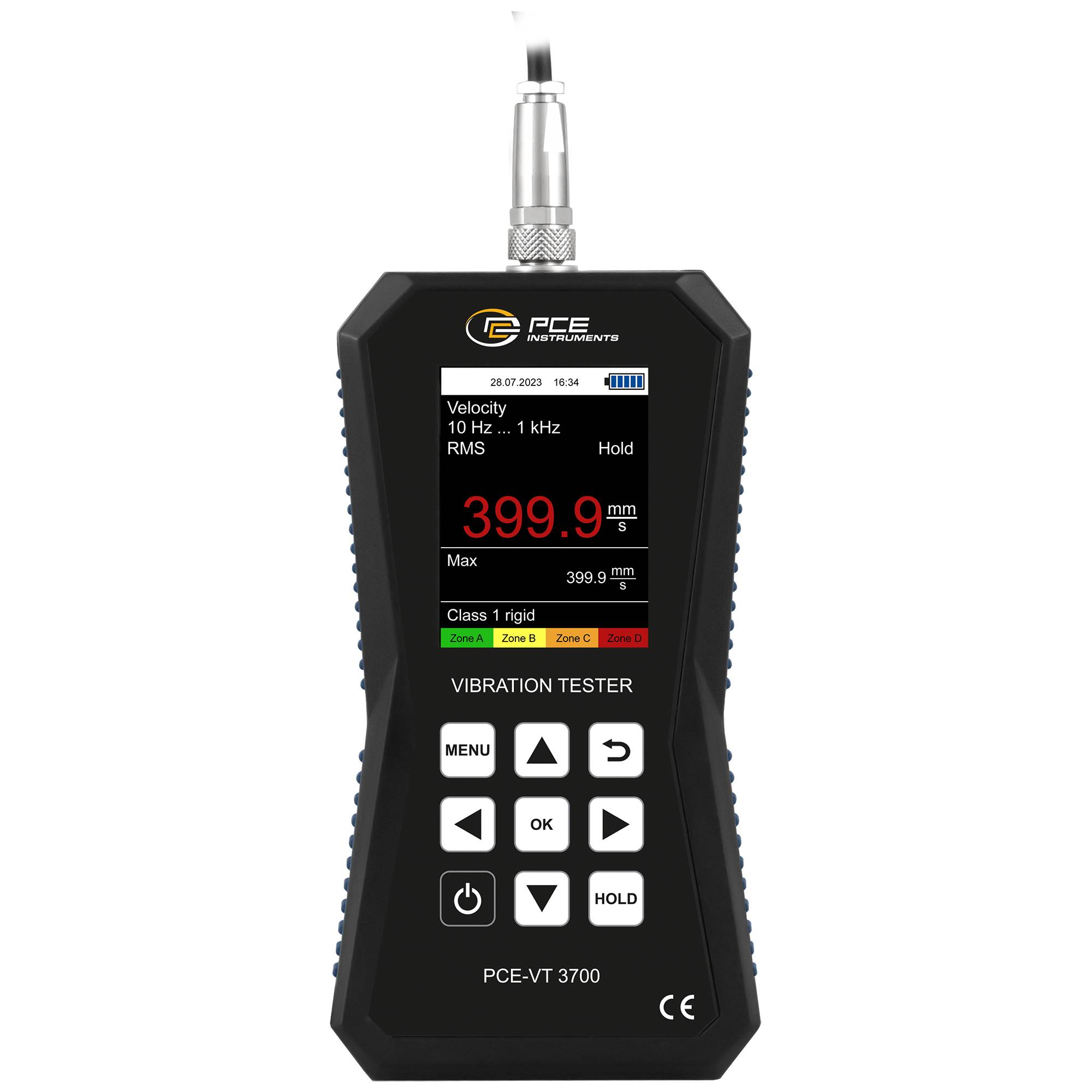 PCE Instruments Vibrationsmessgerät PCE-VT 3700S-ICA inkl. ISO-Zertifikat |Nadelfühler |RMS|Peak|Peak-Peak|Crest-Faktor