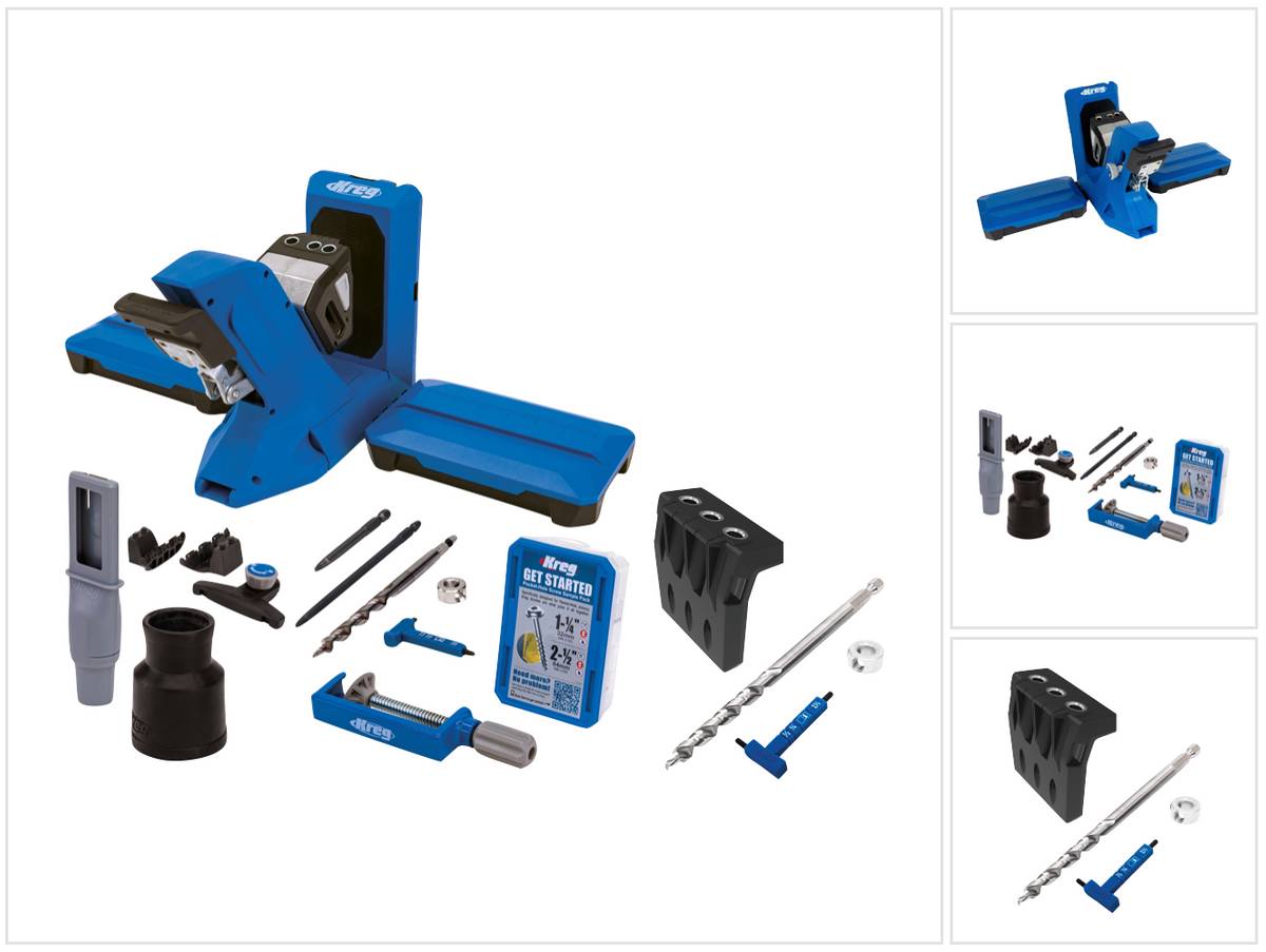 KREG Pocket Hole Jig 720 PRO Taschenloch Bohrschablone + Basis Station + Micro Bohrschablone + Stufenbohrer + Bit + Schrauben