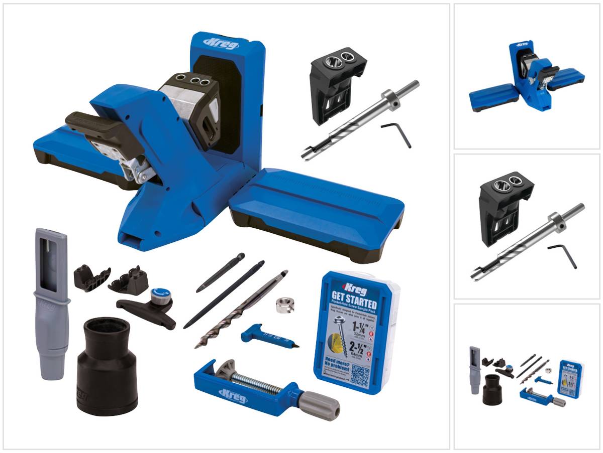 KREG Pocket Hole Jig 720 PRO Taschenloch Bohrschablone ( KPHJ720PRO ) + Dübel Bohrschablone + Basis Station + Stufenbohrer + Bit + Schrauben