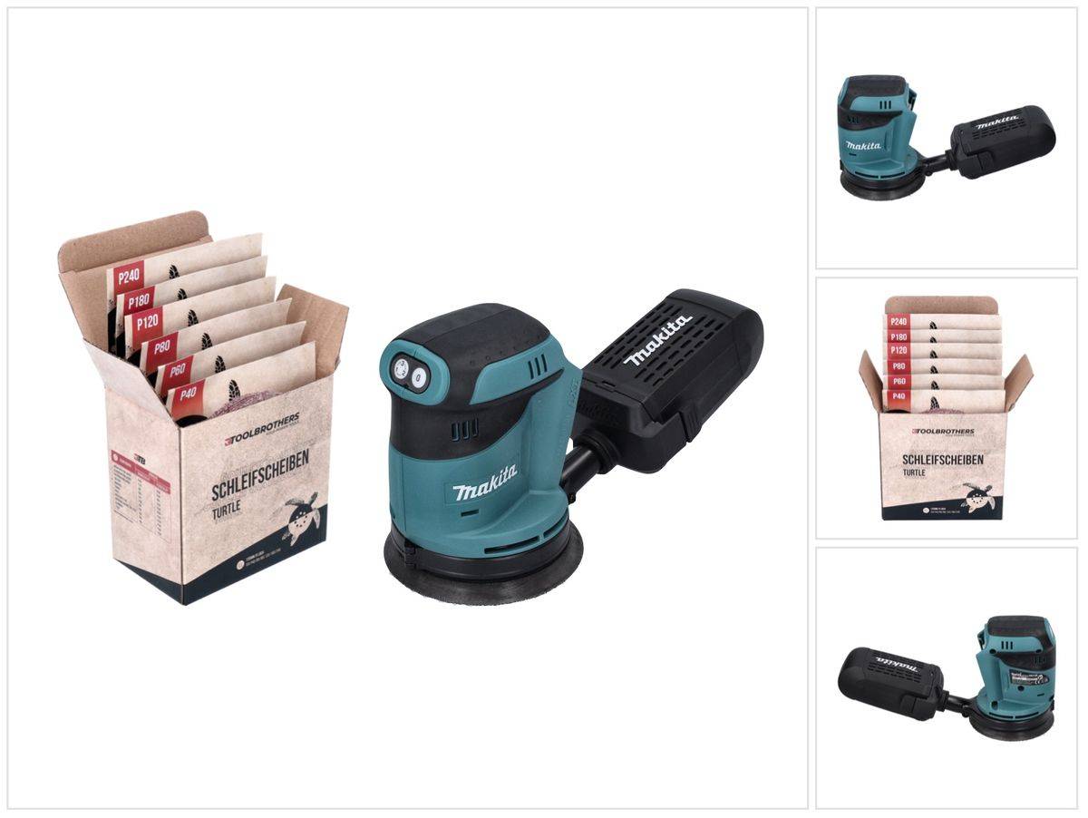 DBO 180 Z Akku Exzenterschleifer 18 V 125 mm + Toolbrothers TURTLE Schleifpapier Set - ohne Akku, ohne Ladegerät, Ideal für Heimwerker, Schleifen,