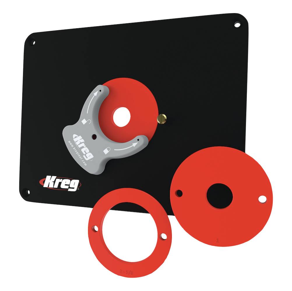 KREG PRS4034 Frästisch Einlegeplatte vorgebohrt 298 x 235 x 9 mm + 3x Reduzierring 25 mm / 30 mm / 67 mm