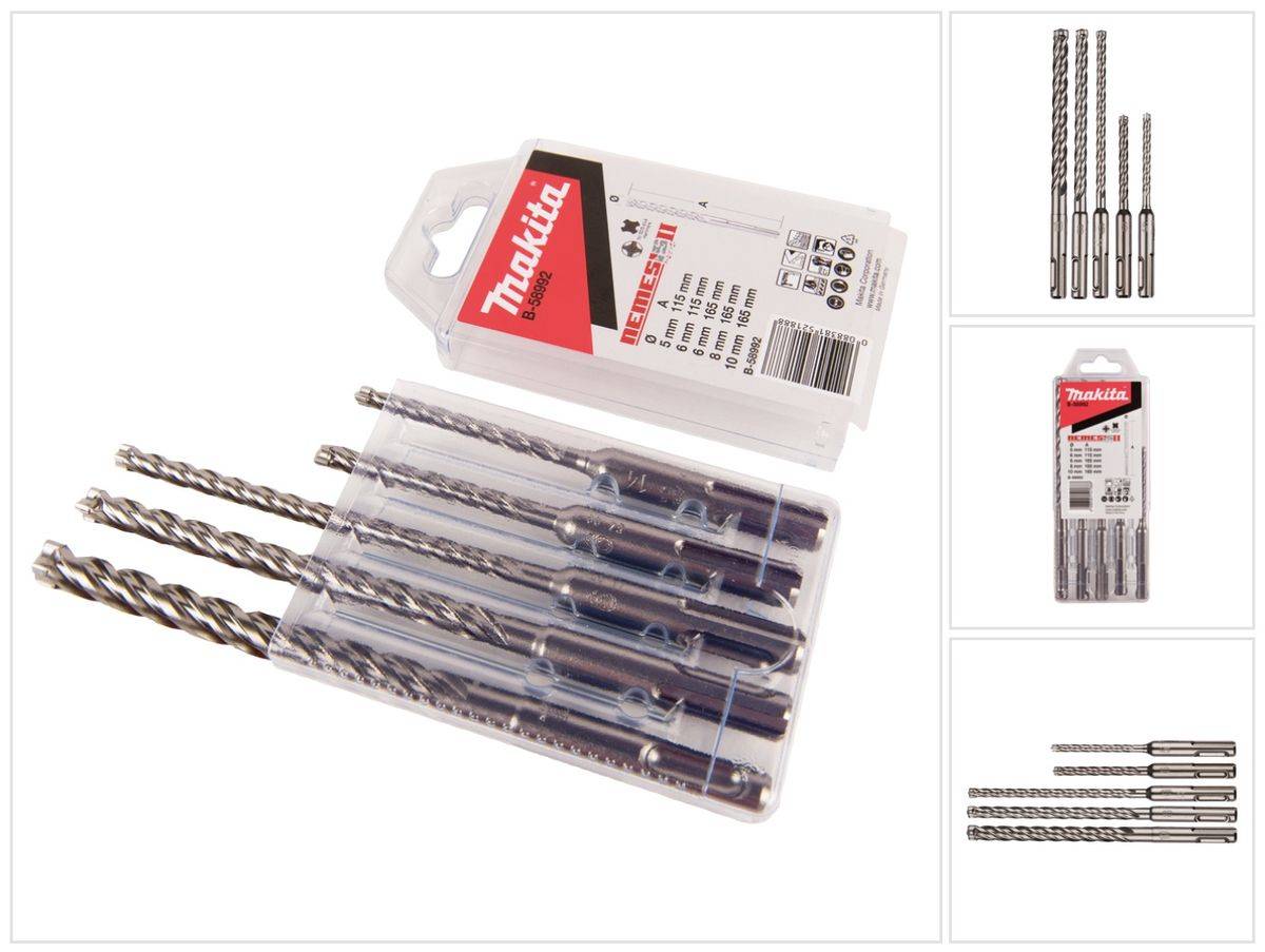 Makita Nemesis II Bohrer Set 5 tlg. Hammerbohrer Stahl Beton SDS Plus ( B-58992 ) Ø 5 / 6 / 8 / 10 HM CT Stahl